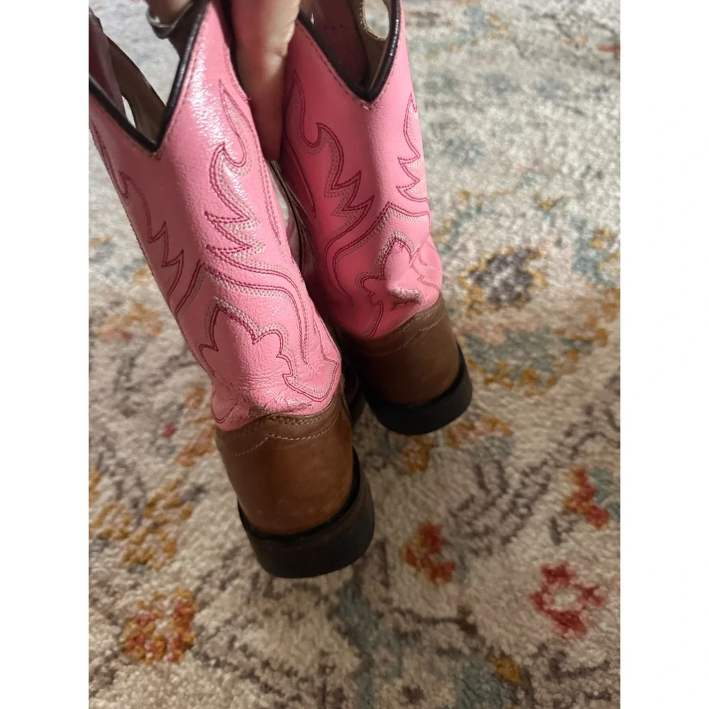 Old West Kids Brown Pink Leather Western Cowboy Boots Western Size 13 D